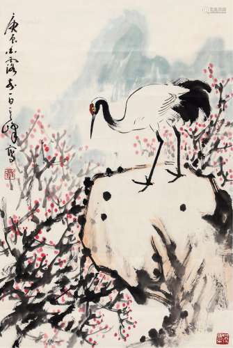 孙其峰（b.1920） 2000年作 鹤寿 镜片 设色纸本