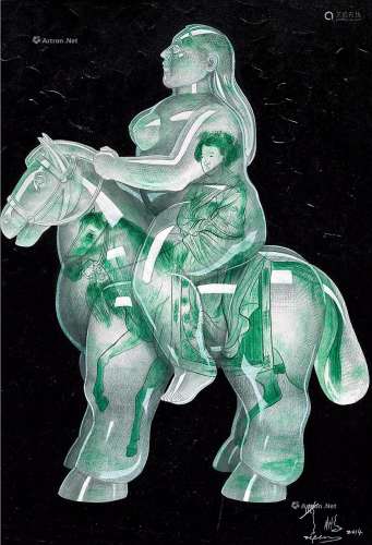 訾鹏（B.1986） 2014年作 骑马的女子-西岳降灵图 纸面水彩 丙烯