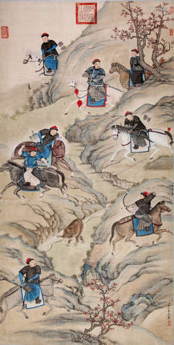 Chinese Qing Warriors Hunting Scene, LANG SHINING