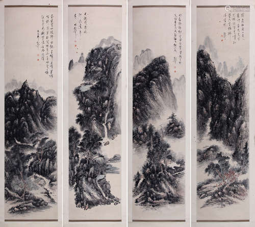 Chinese Set Of 4 Landscape Paintings, Lin Sanzhi M