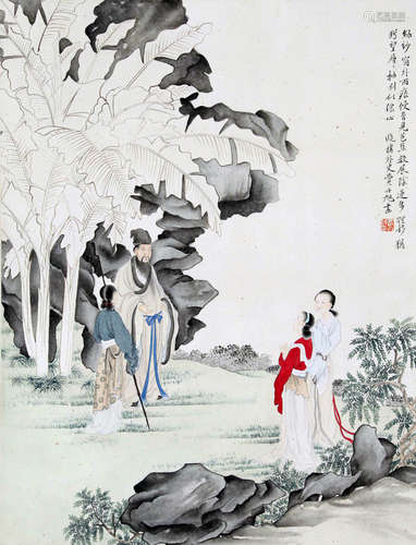 Chinese Ink And Color Figurine On Paper, Fei Danxu