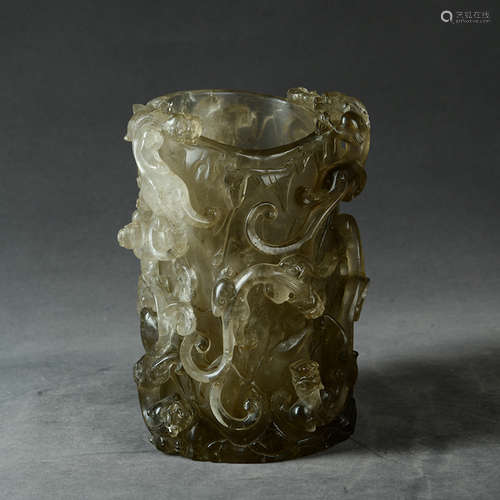 Chinese Rock Crystal Carved Brush Pot