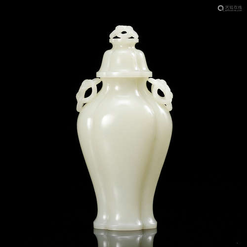 Chinese White Jade Cover Vase