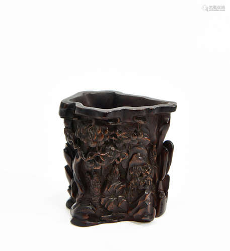 Chinese Chenxiang Wood Brush Pot