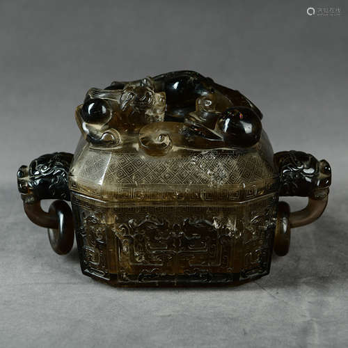 Chinese Rock Crystal Carved Cover Box