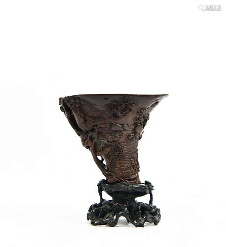 Chinese Chenxiang Wood Carved Libation Cup