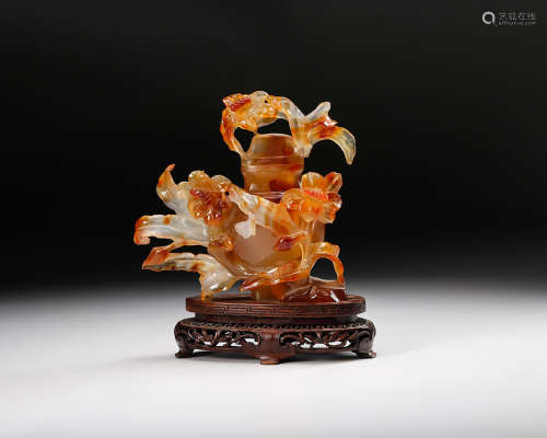 Chinese Agate Carved Flower Vase