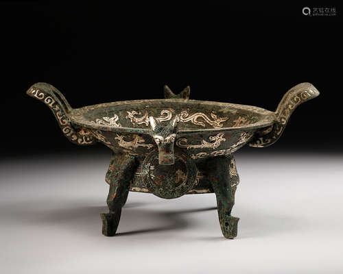 Chinese Bronze Vessel With Silver Inlaid