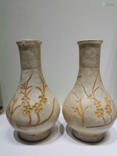 Chinese Carved Porcelain Vase, Pair