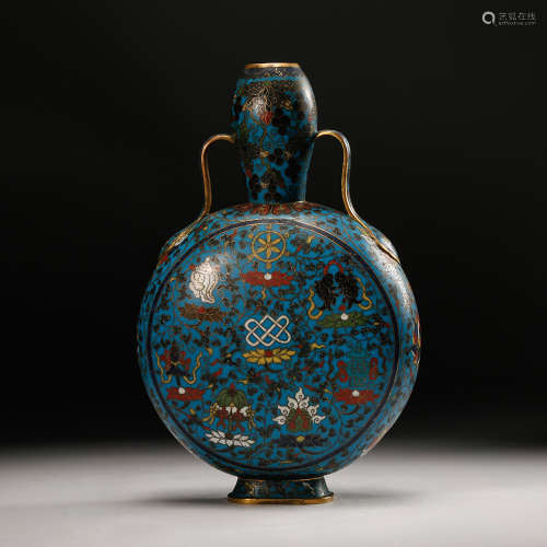 Chinese Cloisonne Flask Vase With Eight Treasures