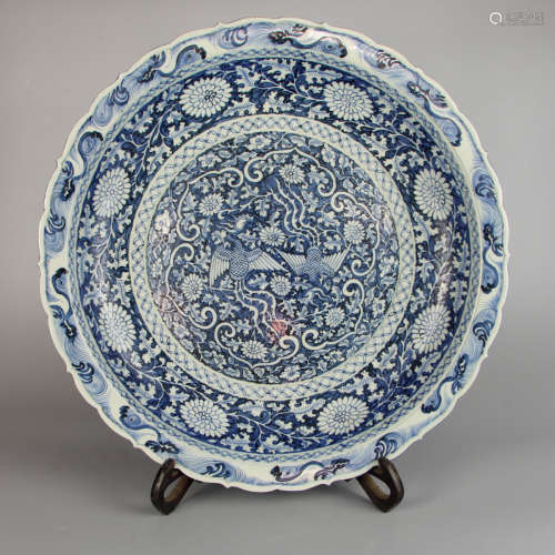 Chinese Blue White Foliage Porcelain Charger
