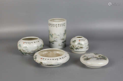 Chinese Qianjiang Porcelain Five Pieces Set