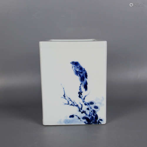 Chinese Blue White Porcelain Brush Pot, Marked