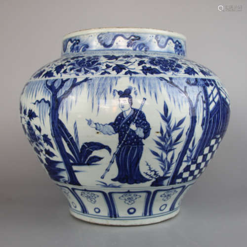 Chinese Blue White Figurine Porcelain Jar