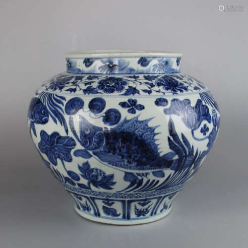 Chinese Blue White Fish Porcelain Jar
