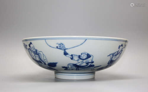 Chinese Blue White Porcelain Bowl, Marked