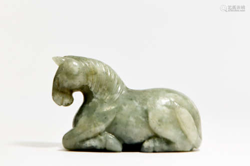 Chinese Celadon Jade Recumbent Horse
