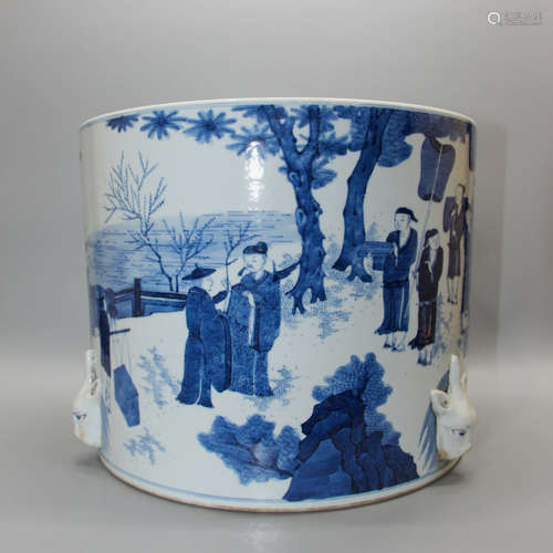 Chinese Blue White Porcelain Brush Pot, Marked