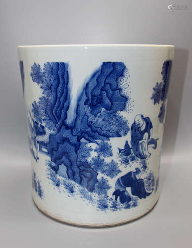 Chinese Blue White Porcelain Brush Pot, Marked