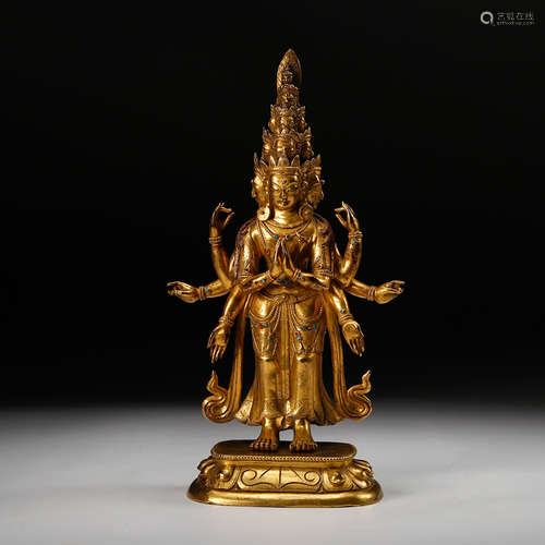 Chinese Gilt Bronze Standing Avalokitesvara