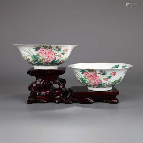 Chinese Famille Rose Porcelain Bowls, Marked,