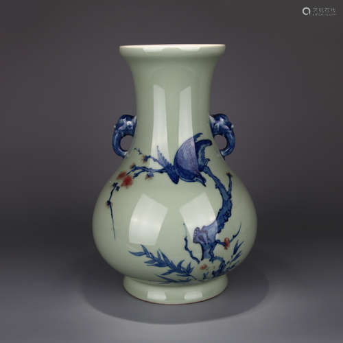 Chinese Celadon Glazed Blue White Porcelain Vase,