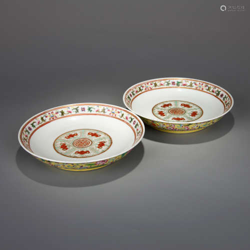 Chinese Famille Rose Porcelain Plates, Marked,