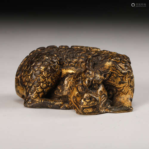 Chinese Gilt Bronze Recumbent Beast