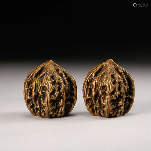 Chinese Gilt Bronze Walnuts, Pair