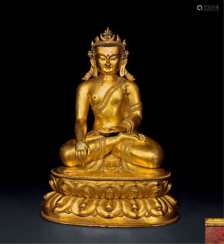 明15世纪 铜鎏金宝冠释迦牟尼佛像