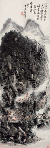 黄宾虹（1865～1955） 1954年作 溪山夜雨 镜片 设色纸本