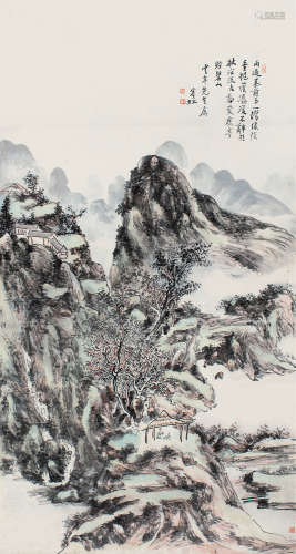 黄宾虹（1865～1955） 峦亭过雨 立轴 设色纸本