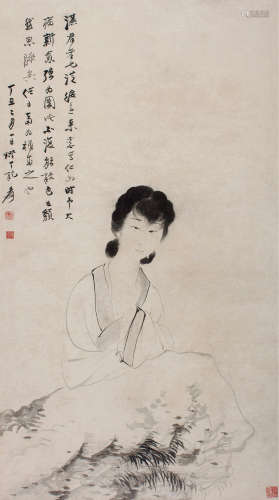张大千（1899～1983） 1937年作 仕女图 立轴 水墨纸本