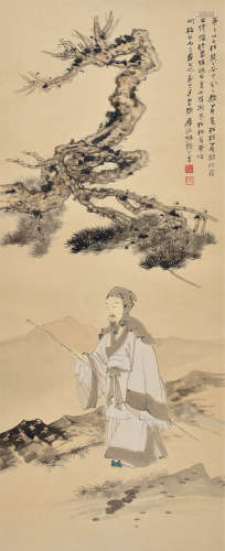 张大千（1899～1983） 1939年作 松风策杖 立轴 设色纸本