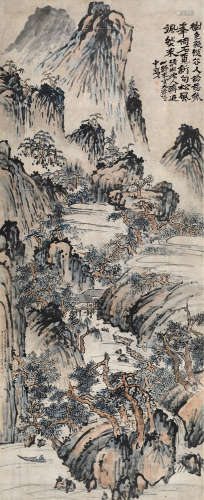 张大千（1899～1983） 1929年作 仿石涛山水 立轴 设色纸本
