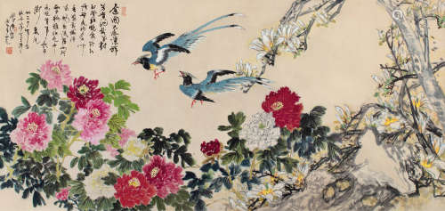 陆抑非（1908～1997） 富贵寿考 镜片 设色纸本
