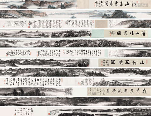 唐云（1910～1993） 《江山如画》山水四卷 手卷 设色 水墨纸本
