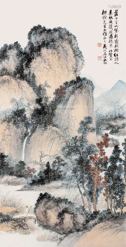 启功（1912～2005） 秋山红树图 镜片 设色纸本