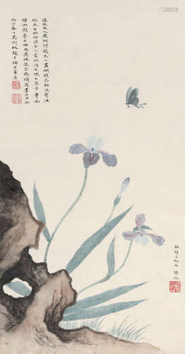 吴湖帆（1894～1968）潘静淑（1892～1940） 1936年作 紫蝴蝶花图 立轴 设色纸本