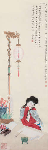周炼霞（1908～2000）吴湖帆（1894～1968） 1953年作 烛影摇红 镜框 设色纸本
