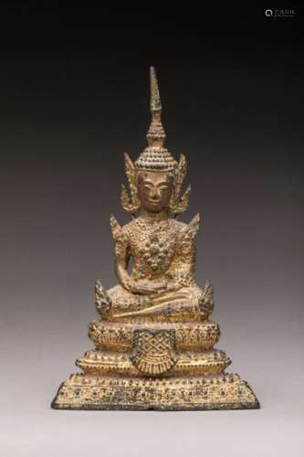 THAILANDE. Beau petit bouddha en bronze doré sur …