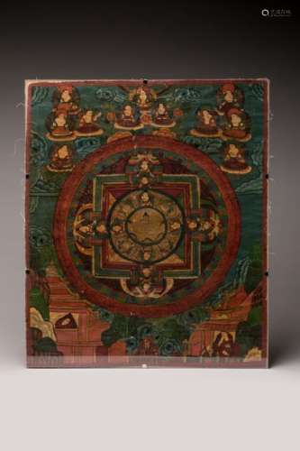 Mandala tibétain. Dim : 45,5x37, 5 cm.