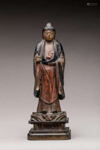 JAPON. Bois laqué polychrome. Statuette du Bodhi…