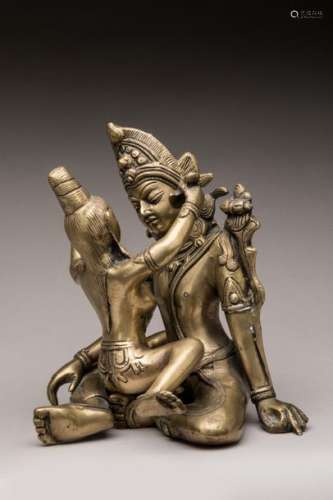 INDE. Bronze doré. Statue de Shiva et Shakti, co…