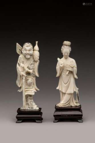 CHINE. Deux statuettes en ivoire finement sculpté…