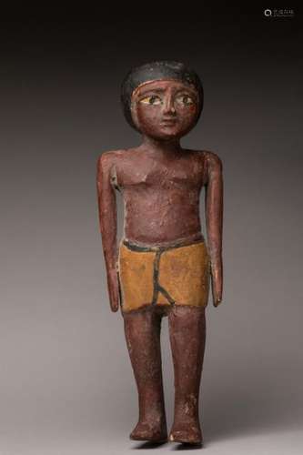 EGYPTE. Bois stuqué polychrome. Statuette d’un p…