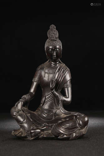 Chinese Hardwood Carved Seated Guanyin