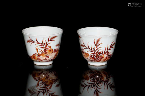 Chinese Famille Rose Porcelain Cup, Pair