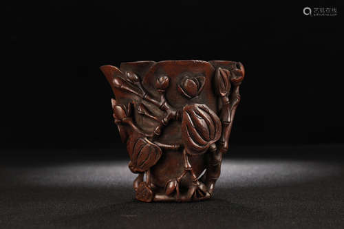 Chinese Chenxiang Wood Carved Lotus Cup