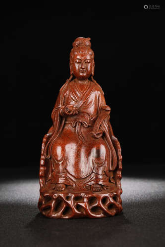 Chinese Bamboo Carved Seated Guanyin